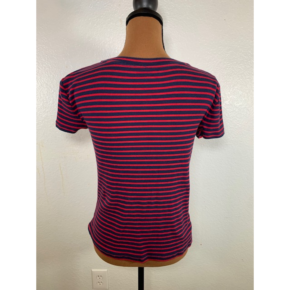 PRICE DROP! Women's Loft Ann Taylor Shirt M Navy Red Ribbed Yacht Nautical - Picture 3 of 4